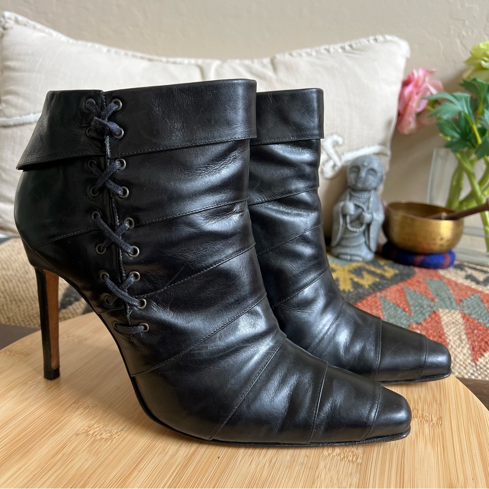 Manolo Blahnik M-Fertiti Fodera Leather Ankle Stiletto Boots EU40/US10 $1,298